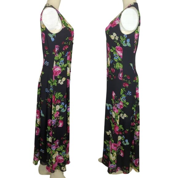 Rickie Freeman for Teri Jon Vintage Silk Dress Sleeveless Floral Colorful Maxi 4 - Picture 5 of 13